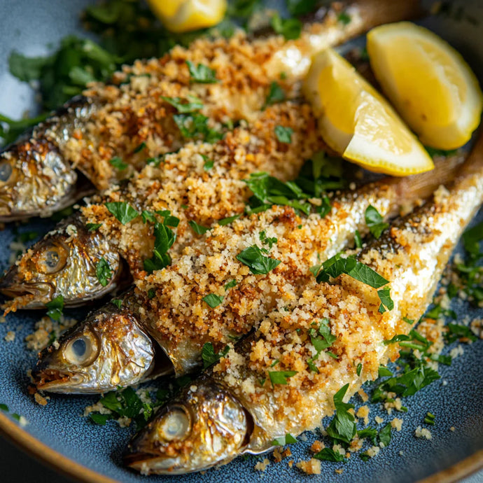 Mediterranean Garlic and Herb Crusted Roasted Sardines