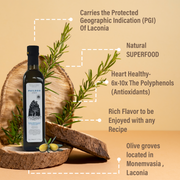 Phileos Ultra Premium Extra Virgin Olive Oil PGI Laconia - 500ml Marasca dark green glass bottle
