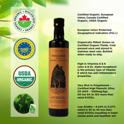 Phileos Ultra Premium Organic Extra Virgin Olive Oil - 750ml dark green glass bottle