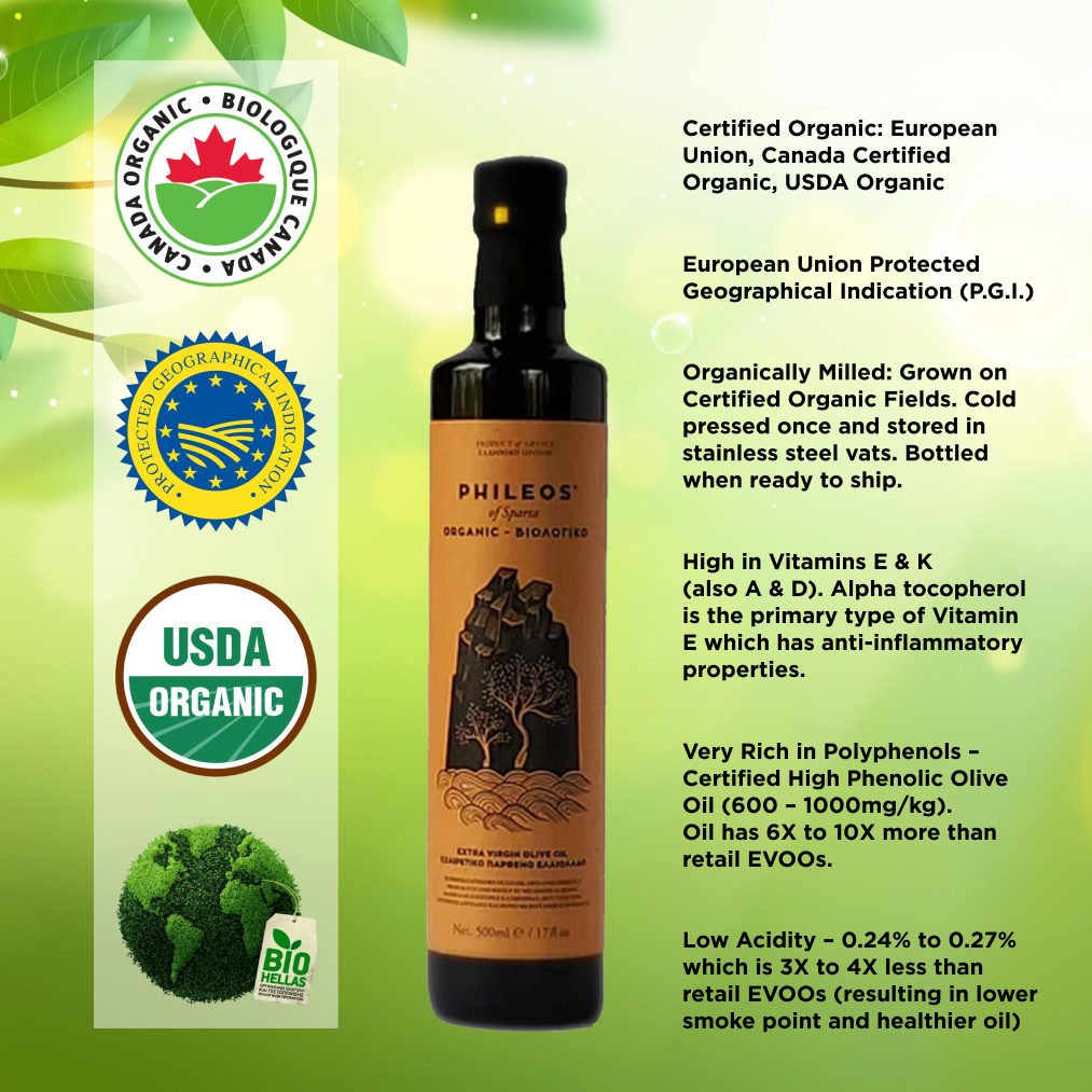 Lot 6x Huile d'olive Bio Grecque extra vierge AOP - Orino - bouteille 500 ml