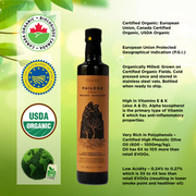 Phileos Ultra Premium Organic Extra Virgin Olive Oil - 500ml dark green glass bottle